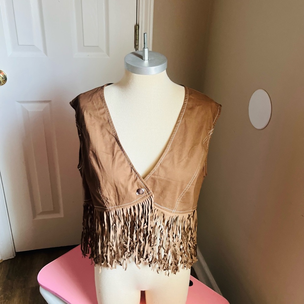 Women’s Brown Fringe XL Vest
